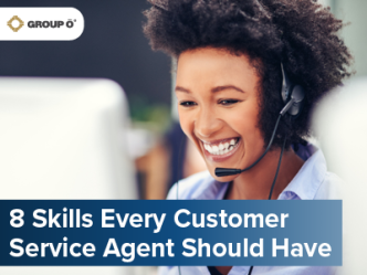 customer service skills graphic with woman on a call