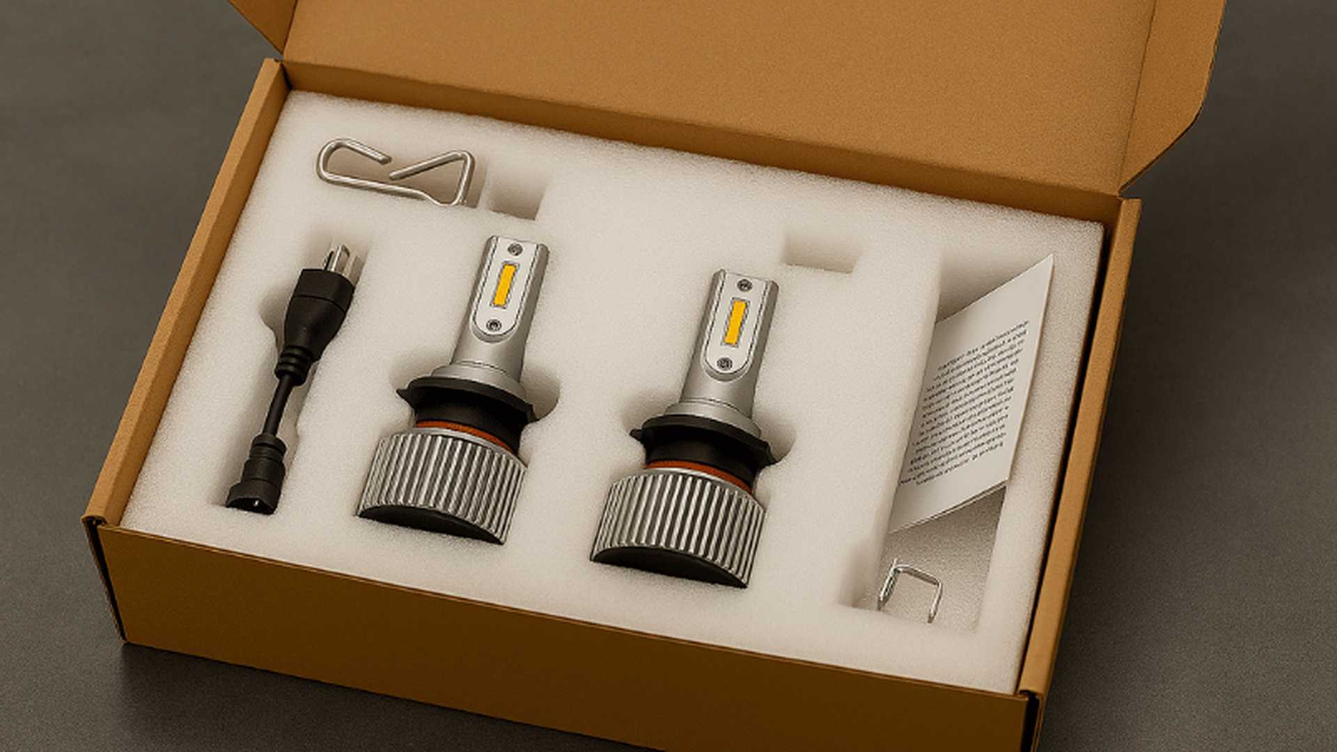 headlight bulbs in foam kit for shipping